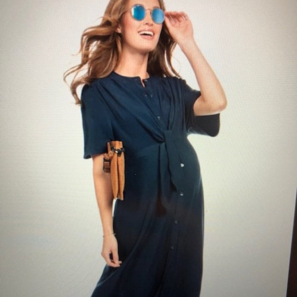 Seraphine Navy Button Down Midi Maternity Dress